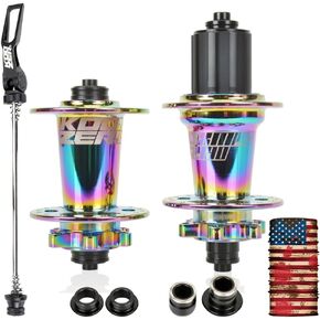 MTB Hub, 32 Holes 72 Click Sound 6 Pawls Full Aluminum Disc Brake Bearing HG Hubs Plating Oil Slick, Compatible with KOOZER XM490 PRO, for Shimano 8-11s Cassette, for Sram 8-12s PG Series