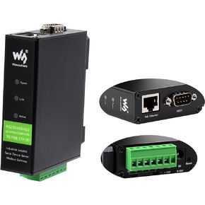 waveshare Industrial Isolated Rail-Mount RS232/485/422 Serial Server, RS232/485/422 to RJ45 Ethernet Module with POE, TCP/IP to Serial Converter, Modbus Gateway Support