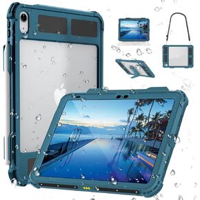 MRUOZRUI Waterproof Case Compatible with iPad Air 5th/4th Generation10.9 inch, Full Body Protective Case with Screen Protector, Pencil Holder, Kickstand, Strap, Shockproof, Dustproof Cover Black