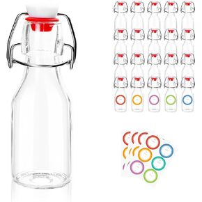 20 Pack Flip Top Glass Bottles,3.38 oz/100ml Small Swing Top Glass Bottle,Clear Mini Liquor Bottles,Decoration Botter for Crafts,Gift and Wedding Party