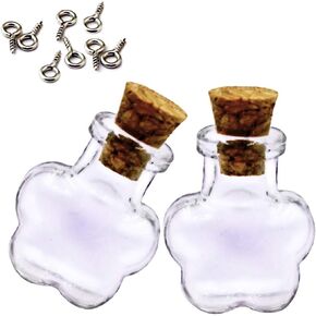 LEFV™ Mini Cork Top Glass Bottle Vial Charm Kit 3/4 Inch - 100pcs 0.5ml Clear Bottles with Corks & 100pcs Eye Screws - Miniature Empty Sample Jars Message Bottle Small Tiny Size