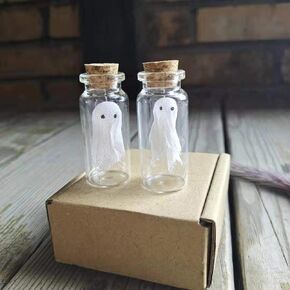 Pack of 2 ,Little Ghost in a Bottle ,Miniature Ghost, Halloween,Ghost gift,Funny Pet Ghost