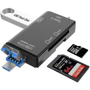 Travel USB Memory Card Reader for Mini & Regular SD Cards - 6 in 1 Laptop Plug Universal Compact OTG Adapter