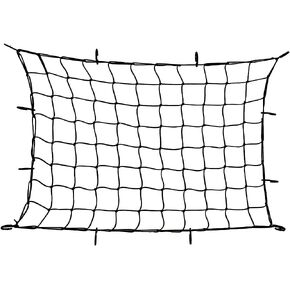 Upgraded Latex Bungee Cord Cargo Net, Kindax 47" x 36" Cargo Net with 12 Big Removable Hooks Stretches to 80" x 60" for The Secure Carrying on Roof Luggage Rack, Cargo Carrier and Pickup Truck Bed