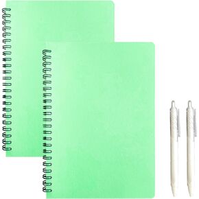 Graph Paper Spiral Notebook, 2-Pack, 200 Pages of Squared Paper, A5 Grid Journal Notebook for Writing,Drawing,Graphing in Work & School, 8,3 x 5.7 in, 2 Gift Pens Included (Green)