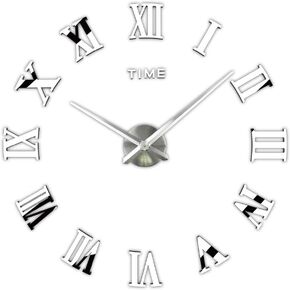 3D DIY Wall Clock, 1M Modern Frameless Large 3D DIY Wall Clock Kit Decoration Home for Living Room Bedroom (Black-Black)