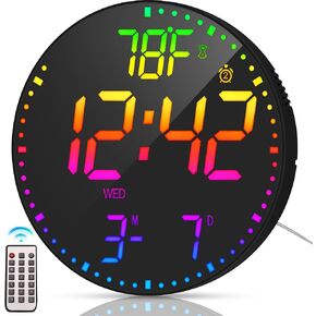 Kasbin Wood Digital Wall Clock,8'' Large LED Display,Silent Working Brightness Adjustable Clock with Date Temperature,Modern Clock for Living Room Bedroom Decor Gifts (Black Wood, 8")