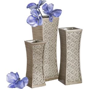 Decorative Brown Vases for Decor Centerpieces - Set of 3 Flower Vases Ideal Home Decor, Dining and Living Room Table Centerpiece, Table Decor, Bookshelf, Mantle and Entryway, Gift Boxed(Dublin)