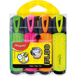 Maped Fluo Peps Classic Highlighters, Assorted Colors, Pack of 4 (742547)