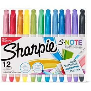 Sharpie S-Note Creative Markers, Highlighters, Assorted Colors, Chisel Tip, 12 Count - 1 Pack