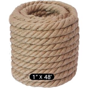 48 feet 1Inch Thick Manila Rope, JANNO Natural Twisted Hemp Rope for Tug War Home Garden Decorating, Hammock, Railings, Landscaping, Boat Fixing, Packing, DIY Arts Crafts, Cat Scratching Post and More
