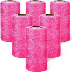 Amylove 6 Roll Mason Nylon String 500 Feet Nylon Braided Twine String Heavy Duty Outdoor Twine Rope Hanging Masonry Lines for Construction DIY Project Gardening(Fluorescent Orange)