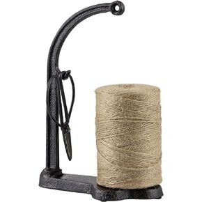 Cast Iron Twine Holder Set, Twine Holder with Scissors and Jute Twine Roll, String Holder Dispenser for Crafting, Gardening, Gift Wrapping Black