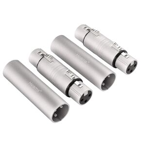 4 Pack (2 Pair) Professional XLR Adapter, XLR Male to Male & XLR Female to Female 3 Pin Connector for Microphone, Mixer, Silver