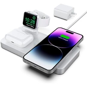 شاحن لاسلكي مغناطيسي، قاعدة شحن لاسلكية 3 في 1 من Boaraino متوافقة مع سلسلة iPhone 15/14/13/12، وساعة Apple 9/8/7/6/SE/5/4/3، وAirPods 2/3/Pro in Kuwait