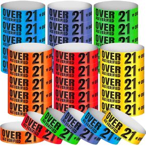 600 Pcs Over 21 Wristbands for Events Colored Waterproof Wrist Bands Paper Wristbands for Events Concert Party (Multiple Colors)