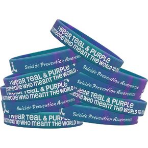 Fight Like a Girl I Wear Teal & Purple for Someone Who Meant the World to Me Silicone Wristband Bracelet for Suicide Awareness and Prevention (10 Pack)