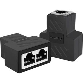 RJ45 Ethernet Splitter Adapter, 1 to 2 Ethernet Extender Connecter Female to 2 Female 8P8C Extender Plug LAN Couple Network for Cat5 Cat5e Cat6 Cat6e Cat7 (2Pack)