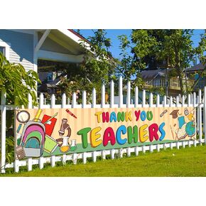 Nepnuser Thank You Teachers Fence Banner May Teacher Appreciation Week Decoration School Classroom Outdoor Yard Hanging Sign-1.6 * 8.2ft
