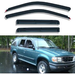 Pack of 4 Front+Rear Smoke Sun/Rain Guard in-Channel Mount Tape-On Acrylic Window Visors Compatible with 91-01 Explorer 4-Door 01-05 Sport Trac 97-01 Mercury Mountaineer
