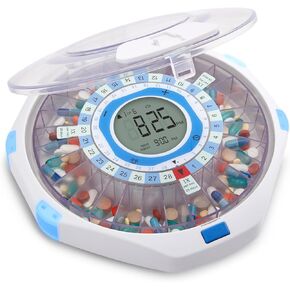 LiveFine WiFi Automatic Pill Dispenser and Remote Medication Monitoring System with Locking Key, 28-Day Medication Organizer Up To 9 Doses Per, Adjustable Light/Sound Alarms For Prescriptions & Vitami
