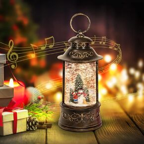 Christmas Lantern Snow Globe, Singing Light up Snow Globe with 6 Hour Timer, USB & Battery Operated Christmas Music Box, Christmas Tree Shaped with House Snow Scenery for Indoor Tabletop Home Gifts