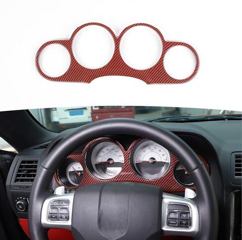 Linskip Meter Hood Cover Compatible with Dodge Challenger 2009 2010 2011 2012 2013 2014, Challenger Dash Board Panel Trim, Challenger Interior Accessories(red carbon fiber) in Saudi Arabia