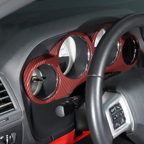 Linskip Meter Hood Cover Compatible with Dodge Challenger 2009 2010 2011 2012 2013 2014, Challenger Dash Board Panel Trim, Challenger Interior Accessories(red carbon fiber) in Saudi Arabia