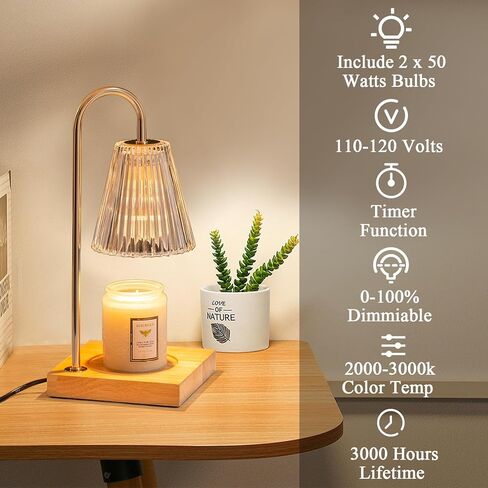 Dimmable Candle Warmer Lamp with Timer, Candle Melting Lamp for Jar Candles, No Flame Top-Down Light Heat Melting Wax, Top Candle Lamp with 2 Bulbs in Kuwait