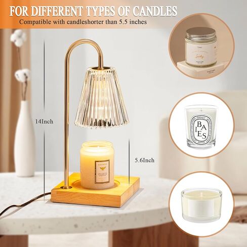 Dimmable Candle Warmer Lamp with Timer, Candle Melting Lamp for Jar Candles, No Flame Top-Down Light Heat Melting Wax, Top Candle Lamp with 2 Bulbs in Kuwait
