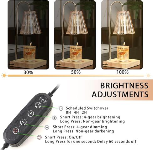 Dimmable Candle Warmer Lamp with Timer, Candle Melting Lamp for Jar Candles, No Flame Top-Down Light Heat Melting Wax, Top Candle Lamp with 2 Bulbs in Kuwait