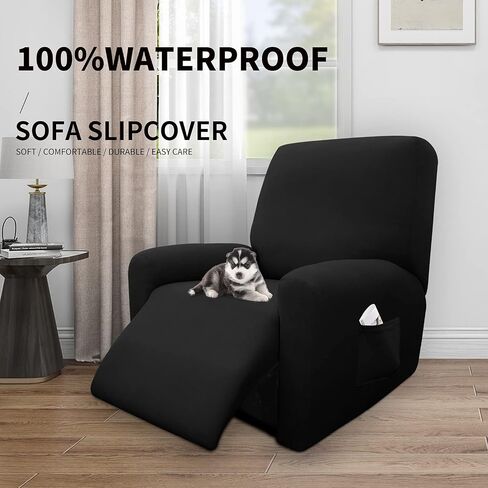 Easy-Going 100% Dual Waterproof Recliner Cover Stretch Soft Couch Cover for Dogs, Sofa Slipcover for Recliner Couch Leakproof Furniture Protector for Kids, Pets Black in Saudi Arabia