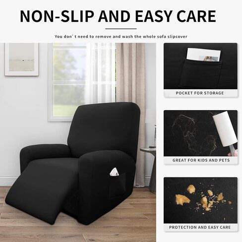Easy-Going 100% Dual Waterproof Recliner Cover Stretch Soft Couch Cover for Dogs, Sofa Slipcover for Recliner Couch Leakproof Furniture Protector for Kids, Pets Black in Saudi Arabia