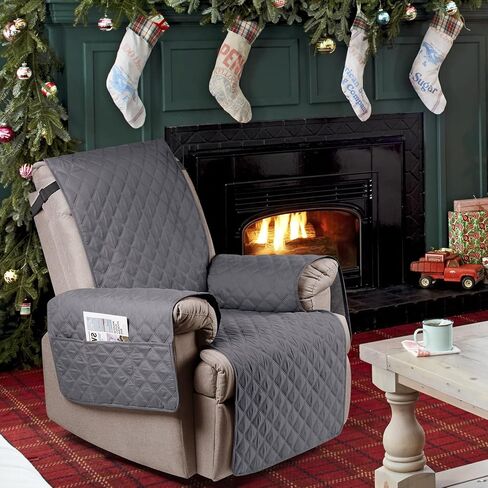 غطاء كرسي استرخاء مقاوم للماء، أغطية غير قابلة للانزلاق لكرسي كرسي استلقاء قابل للغسل مع أشرطة مطاطية للأطفال والحيوانات الأليفة، رمادي، 23 بوصة in Kuwait