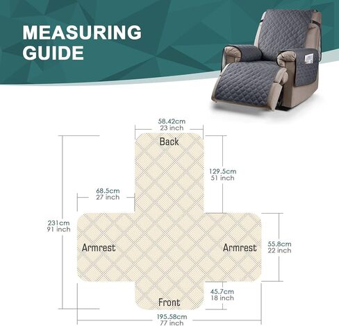 غطاء كرسي استرخاء مقاوم للماء، أغطية غير قابلة للانزلاق لكرسي كرسي استلقاء قابل للغسل مع أشرطة مطاطية للأطفال والحيوانات الأليفة، رمادي، 23 بوصة in Kuwait