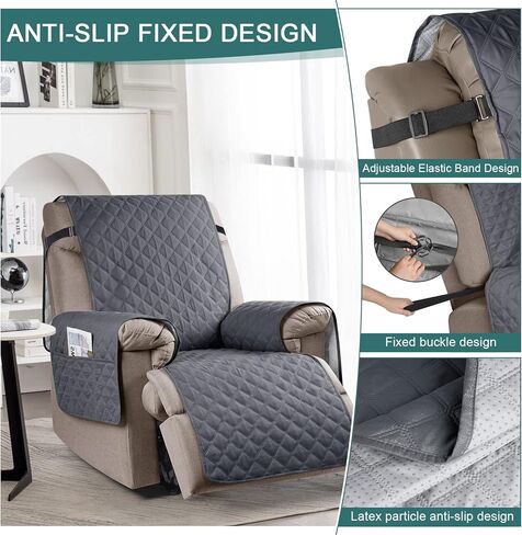 غطاء كرسي استرخاء مقاوم للماء، أغطية غير قابلة للانزلاق لكرسي كرسي استلقاء قابل للغسل مع أشرطة مطاطية للأطفال والحيوانات الأليفة، رمادي، 23 بوصة in Kuwait