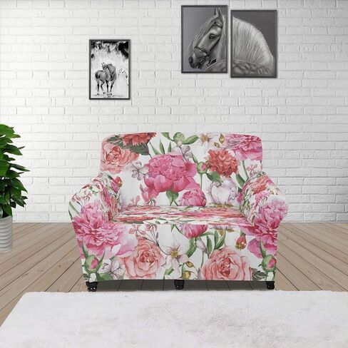 أغطية أريكة قابلة للتمدد من PZZ BEACH، أغطية أريكة مطبوعة على شكل زهرة وردية حمراء وردية، واقي أثاث مرن عالمي in Kuwait