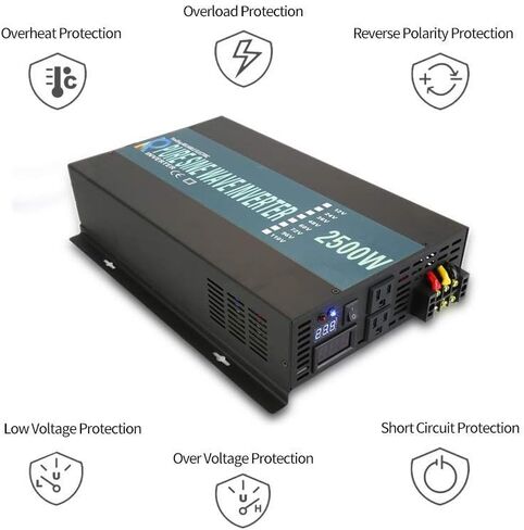 WZRELB 1000W 48V 120V محول طاقة موجة جيبية نقية مع 2 منافذ تيار متردد، عاكس السيارة in Kuwait