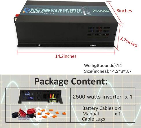 WZRELB 1000W 48V 120V محول طاقة موجة جيبية نقية مع 2 منافذ تيار متردد، عاكس السيارة in Kuwait