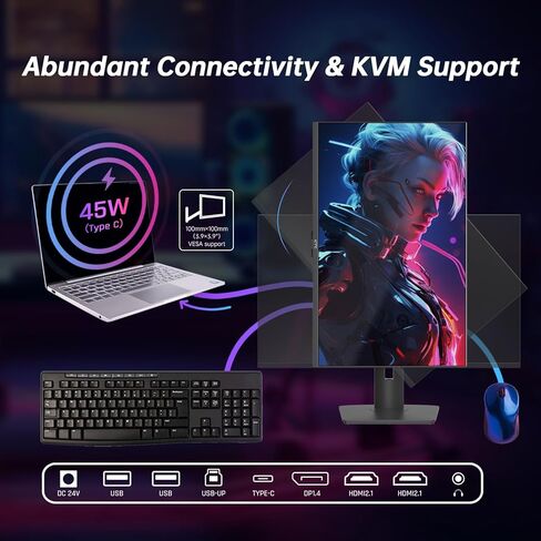 شاشة LED صغيرة مقاس 32 بوصة بدقة 4K، IPS سريعة، شاشة ألعاب MPRT HDR1000 144 هرتز 1 مللي ثانية، النوع C 45 وات، HDMI/DP/USB، ضوء RGB، ضبط الدوران/الارتفاع/الإمالة، VESA، شاشة كمبيوتر للألعاب والمصمم in Kuwait