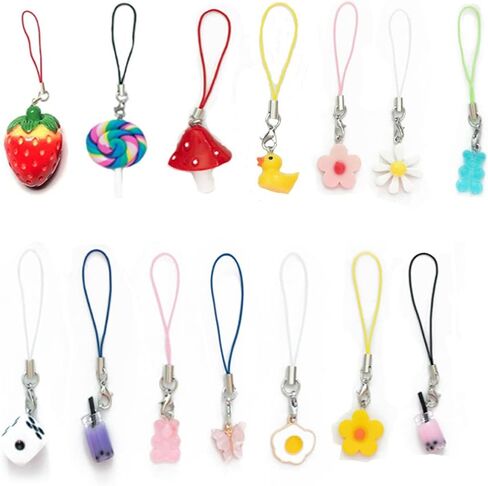 14PCS Cell Phone Charm Strap Kawaii Accessories Cute Keychain Lanyard String Charm in Kuwait