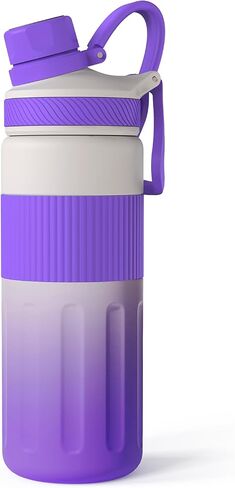 24 oz Insulated Water Bottle, Stainless Steel Sport Water Cup Flask Leakproof Wide Mouth Resusable Water bottles, Thermo Mug Keep Cold and Hot(Straw/Spout Lid/Carry Handle), Black/Pink in Saudi Arabia