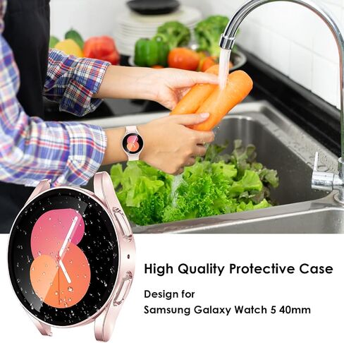 EWUONU [2Pack] Screen Protector Case for Samsung Galaxy Watch 5/Galaxy Watch 4 40mm 44mm, Tempered Glass Film Hard PC Case Protective Cover for Galaxy Watch 5/4 (44mm, Black+Silver) in Saudi Arabia