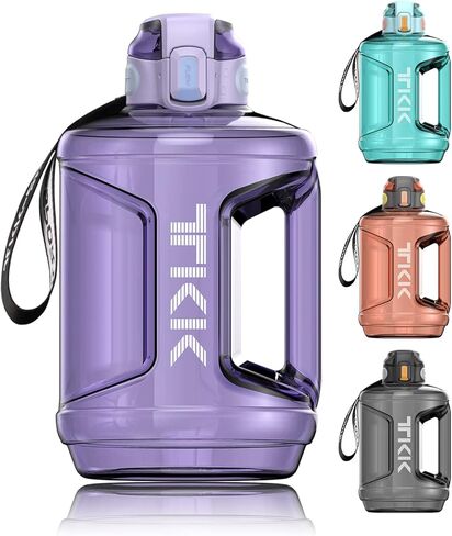 TKK إبريق زجاجة ماء نصف جالون مع علامة وقت القش وزجاجة مياه كبيرة آمنة للاستخدام في غسالة الأطباق 1/2 جالون 64 أونصة زجاجة مياه إبريق تريتان خالي من BPA لصالة الألعاب الرياضية واليوجا والسفر والتخييم في الهواء الطلق، أسود in Kuwait