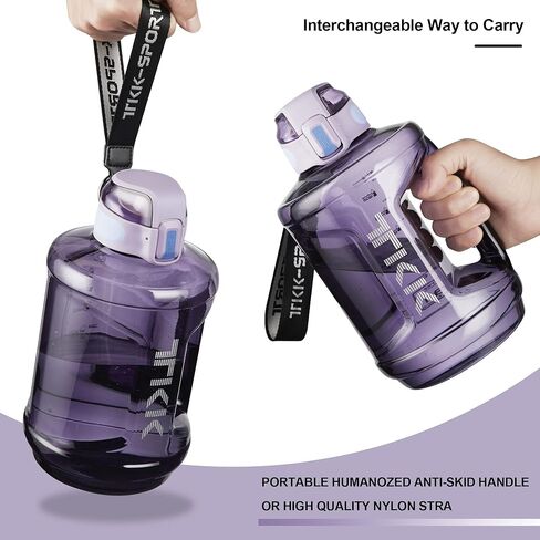 TKK إبريق زجاجة ماء نصف جالون مع علامة وقت القش وزجاجة مياه كبيرة آمنة للاستخدام في غسالة الأطباق 1/2 جالون 64 أونصة زجاجة مياه إبريق تريتان خالي من BPA لصالة الألعاب الرياضية واليوجا والسفر والتخييم في الهواء الطلق، أسود in Kuwait