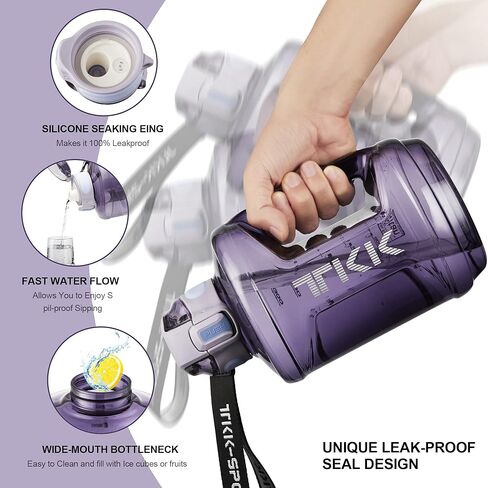 TKK إبريق زجاجة ماء نصف جالون مع علامة وقت القش وزجاجة مياه كبيرة آمنة للاستخدام في غسالة الأطباق 1/2 جالون 64 أونصة زجاجة مياه إبريق تريتان خالي من BPA لصالة الألعاب الرياضية واليوجا والسفر والتخييم في الهواء الطلق، أسود in Kuwait