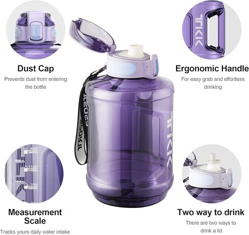 TKK إبريق زجاجة ماء نصف جالون مع علامة وقت القش وزجاجة مياه كبيرة آمنة للاستخدام في غسالة الأطباق 1/2 جالون 64 أونصة زجاجة مياه إبريق تريتان خالي من BPA لصالة الألعاب الرياضية واليوجا والسفر والتخييم في الهواء الطلق، أسود in Kuwait