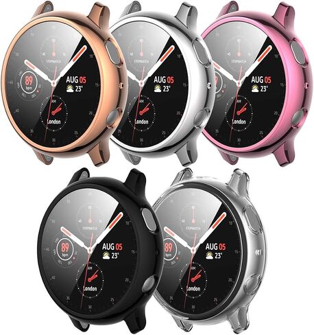 متوافق مع حافظة Samsung Galaxy Watch Active 2 مع واقي شاشة صلب عالي الدقة، غطاء حماية كامل رفيع من الصدمات لساعة Galaxy Watch Active2 (أسود، 40 ملم لـ Active2) in Kuwait