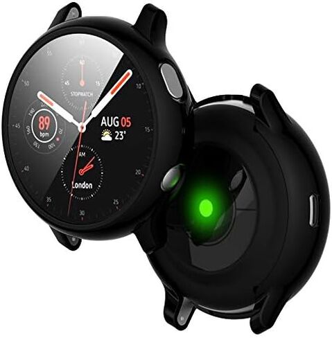 متوافق مع حافظة Samsung Galaxy Watch Active 2 مع واقي شاشة صلب عالي الدقة، غطاء حماية كامل رفيع من الصدمات لساعة Galaxy Watch Active2 (أسود، 40 ملم لـ Active2) in Kuwait