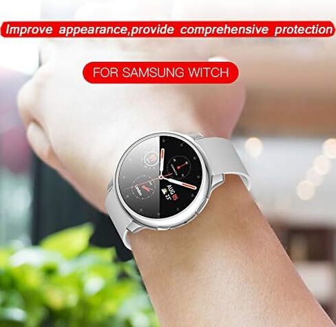 متوافق مع حافظة Samsung Galaxy Watch Active 2 مع واقي شاشة صلب عالي الدقة، غطاء حماية كامل رفيع من الصدمات لساعة Galaxy Watch Active2 (أسود، 40 ملم لـ Active2) in Kuwait
